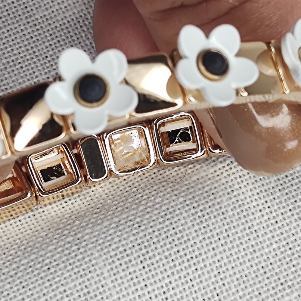 BEN-AMUN Bracelet Gold Plated Flower Stretch Made In USA - Picture 12 of 13